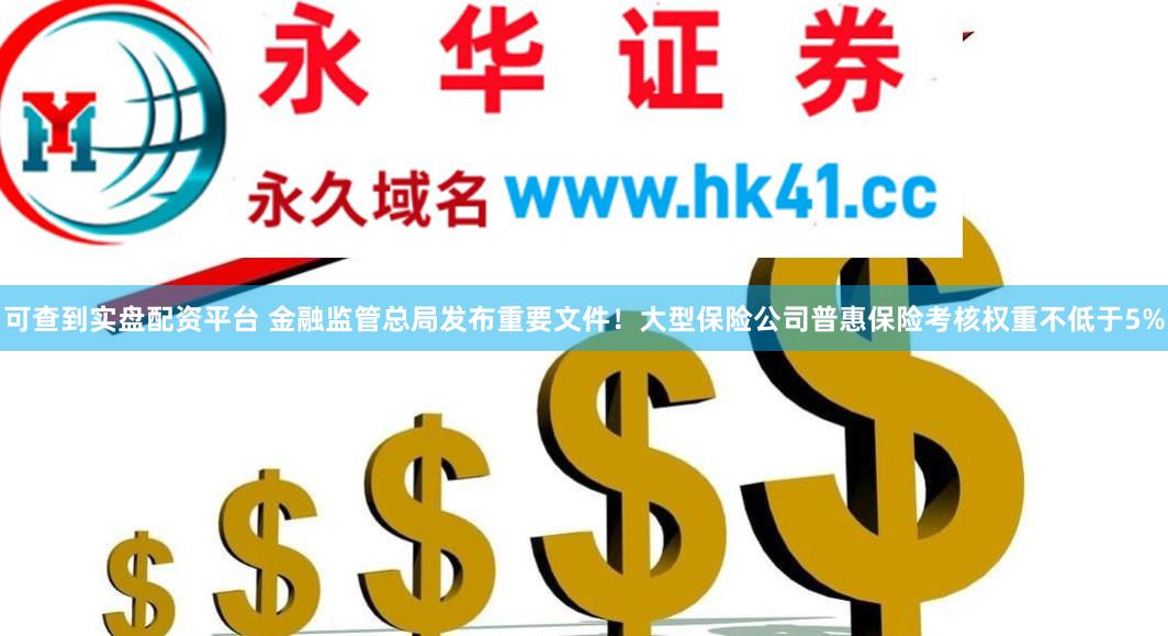 可查到实盘配资平台 金融监管总局发布重要文件！大型保险公司普惠保险考核权重不低于5%