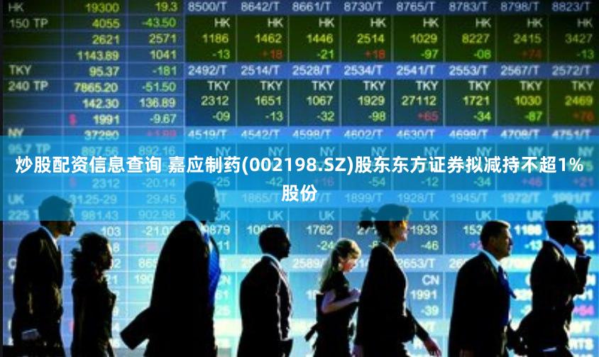 炒股配资信息查询 嘉应制药(002198.SZ)股东东方证券拟减持不超1%股份