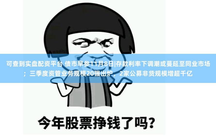 可查到实盘配资平台 债市早参11月8日|存款利率下调潮或蔓延至同业市场；三季度资管业务规模20强出炉，2家公募非货规模增超千亿